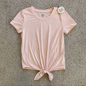 NWT Juniors SO Pink Stripe Tie-Front Crop Tee (XS)